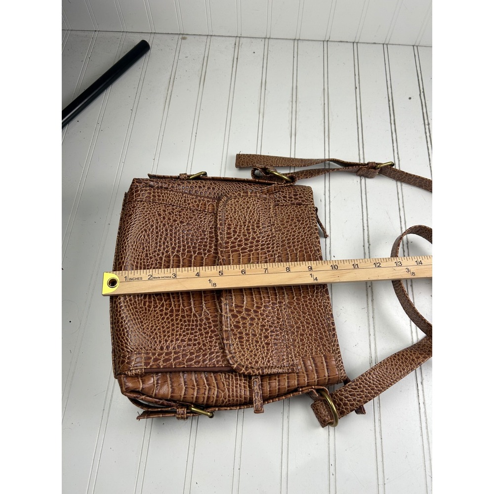 Coldwater Creek Vintage Sophie Brown Croc Embossed Leather Boho Crossbody Bag - Picture 14 of 14